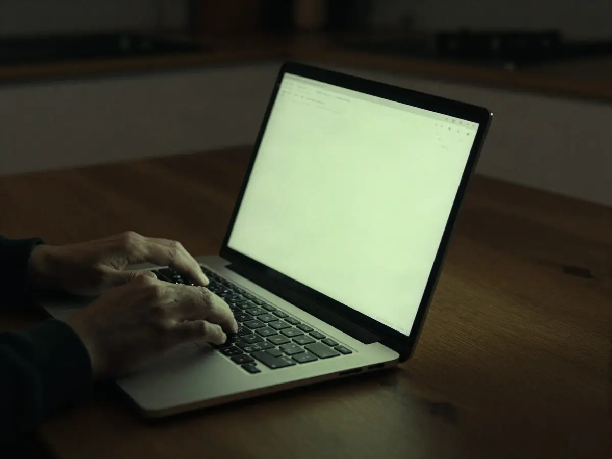 Handen op het toetsenbord van een laptop aan de keukentafel — computerhulp aan huis in Utrecht door Johan Ong